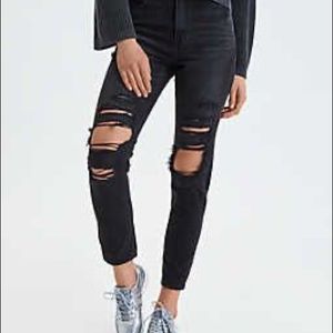 AE Distressed Black Mom Jeans